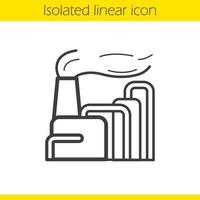 Factory with smoke linear icon. Thin line illustration. Industrial air pollution contour symbol. Vector isolated outline drawing