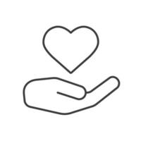 Charity linear icon. Thin line illustration. Heart care. Valentine's Day contour symbol. Vector isolated outline drawing