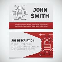 Business card print template with open lock logo. Easy edit. Digital security. Personal data. Padlock in microchip pathways. Stationery design concept. Vector illustration