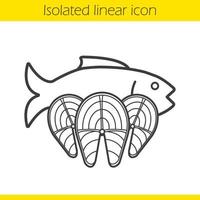 Fish linear icon. Seafood thin line illustration. Salmon fillet steaks contour symbol. Vector isolated outline drawing
