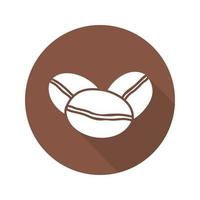 Coffee beans flat design long shadow icon. Coffee shop emblem. Vector silhouette symbol