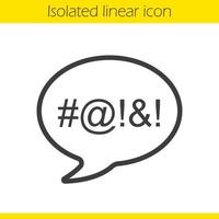 Dirty language linear icon. Cursing thin line illustration. Chat bubble with censored swearing words contour symbol. Vector isolated outline drawing