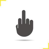 Middle finger up icon. Drop shadow silhouette symbol. Flipping hand gesture. Negative space. Vector isolated illustration