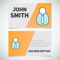 Business card print template with businessman logo. Easy edit. Top manager. Boss. Office worker. Stationery design concept. Vector illustration