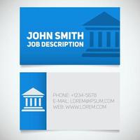 Business card print template with courthouse logo. Easy edit. Bank building. Judge and banker stationery design concept. Vector illustration