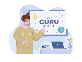 selamat hari guru nasional el 25 de noviembre. traducción feliz día nacional del maestro de Indonesia. se puede utilizar para tarjetas de felicitación, carteles, pancartas, postales, web, redes sociales vector