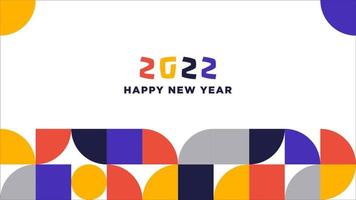 Feliz año nuevo 2022 plantilla de fondo. Fondo geométrico bauhaus abstracto simple con saludos de feliz año nuevo 2022 vector