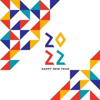 Feliz año nuevo 2022 plantilla de fondo. Fondo geométrico bauhaus abstracto colorido con saludos de feliz año nuevo 2022 vector