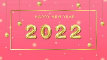 Happy New Year 2022 Background Template. Romantic Holiday Vector Illustration of 3D Balloon Numbers 2022. Minimalistic 2022 Gold Helium Balloon Numbers Background