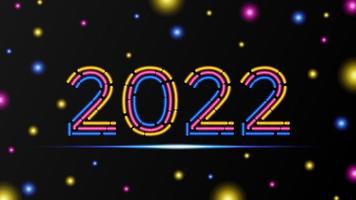 Feliz año nuevo 2022 plantilla de fondo. Ilustración de vector de vacaciones de efecto de neón números 2022. signo 3d realista. cartel festivo o diseño de banner. fondo moderno feliz año nuevo