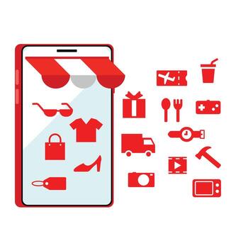 abre una tienda y compra online. vector