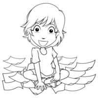 Girl is sitting character coloring page vector