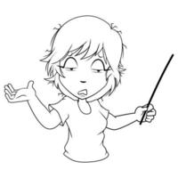 Girl is holding stick character coloring page for kid vector