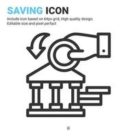 Saving icon vector with outline style isolated on white background. Vector illustration bank sign symbol icon concept for digital business, finance, industry, company, apps, web and all project