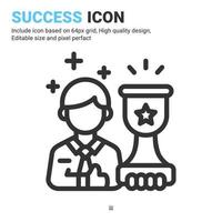 Success icon vector with outline style isolated on white background. Vector illustration achievement sign symbol icon concept for business, finance, industry, company, apps, web and all project