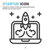 Startup icon vector with outline style isolated on white background. Vector illustration launch sign symbol icon concept for digital business, finance, industry, company, apps, web and project