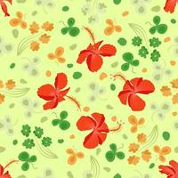 Flourish full panoramic motif image of tahitian hibiscus rosa sinensis. Best for printing material such as handkerchief, shower curtain, phone, duvet, etc. Allover botanical surface pattern. vector