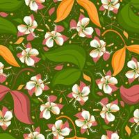 Repetitive graphic swatch pattern of flowery design elements. Polynesian hibiscus shoeblackplant flowers with allover continuity. Create and print to decor upholstery, wedding cards, wrapping, wall.