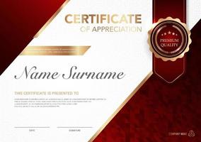 Certificate template red and gold luxury style image. Diploma of geometric modern design. eps10 vector. vector