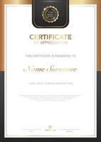 diploma certificate template black and gold color with luxury and modern style vector image, award suitable for appreciation. Vector illustration eps10.