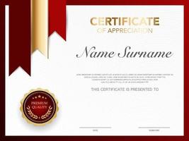 Plantilla de certificado rojo y dorado imagen de estilo de lujo. diploma de diseño geométrico moderno. vector eps10.