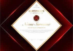 Certificate template red and gold luxury style image. Diploma of geometric modern design. eps10 vector. vector