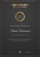 diploma certificate template black and gold color with luxury and modern style vector image, award suitable for appreciation. Vector illustration eps10.