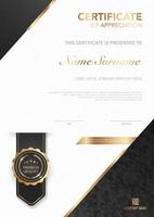 diploma certificate template black and gold color with luxury and modern style vector image, award suitable for appreciation. Vector illustration eps10.