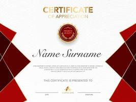 Certificate template red and gold luxury style image. Diploma of geometric modern design. eps10 vector. vector