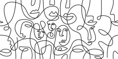 One line art portraits abstract female face painting minimalist set. vector