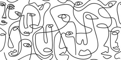 Continuous line drawing of abstract faces modern fashionable pattern. vector