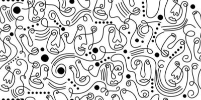 Abstract one line drawing masks and faces design isolated background. vector