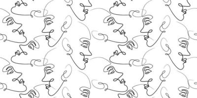 One line woman face seamless pattern vector background.