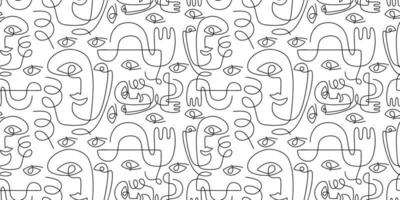 Continuous line drawing of abstract faces modern fashionable pattern. vector