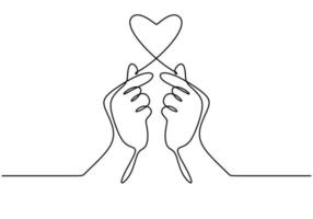 Continuous one line drawing of korean fingers hand symbol of love. vector