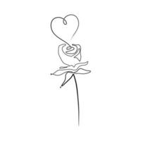 Flower one line drawing minimalist, rose floral contour hand drawn. vector