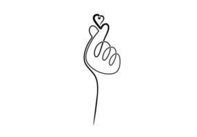 One line drawing of finger heart. Korean heart sign. vector