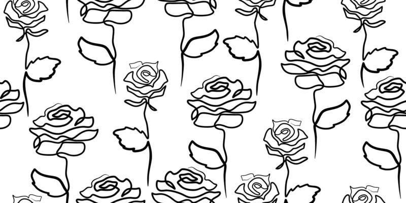 one line rose seamless pattern. Minimalist hand drawn flower.
