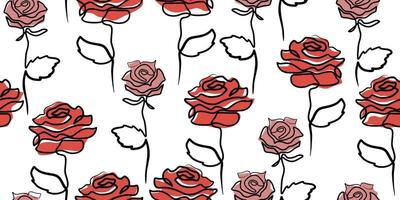 Continuous line rose seamless pattern. Minimalist hand drawn flower. vector