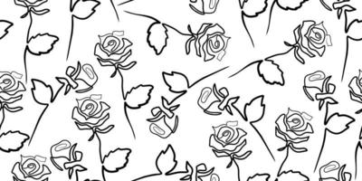 Continuous line rose seamless pattern. Minimalist hand drawn flower. vector