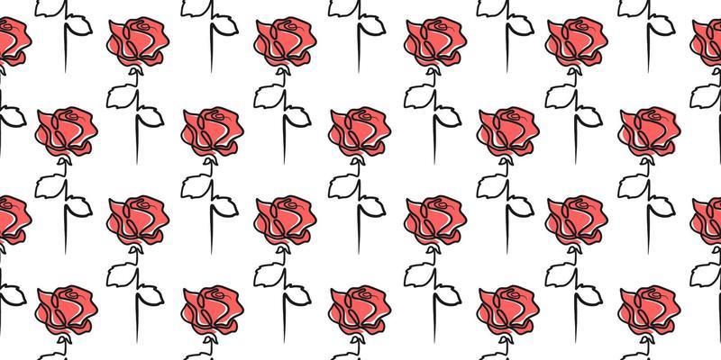 one line rose seamless pattern. Minimalist hand drawn flower.