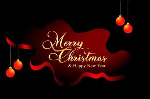 Merry Christmas golden text with red balls illustration vector