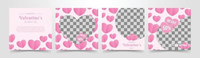 Set of Valentine Day promotion discount banner design template for social media post, feed, web, and print advertisement. Set of greetings card Background vector