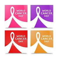 World Cancer Day Social Media Template concept. Banner in purple, pink, red, gold background. Blood, breast, childhood cancer awareness. Set of Vector Illustration