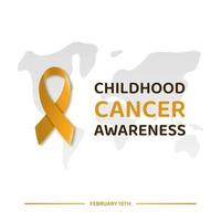 childhood cancer awareness day poster design with symbol realistic gold ribbon, vector illustration