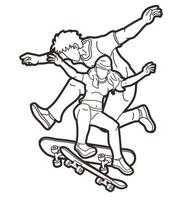 Line Skateboarder Group of Skateboard Players Action vector