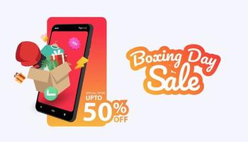 Boxing Day sale Background with Smartphone box gift, Banner template, poster, flyer, discount, limited offer