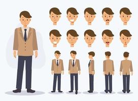 Set of Flat Vector Character Japanese student boy in uniform with various views, Cartoon style.