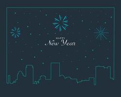 feliz año nuevo con vector de línea de paisaje de la ciudad