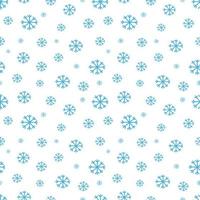 Snowflakes vector seamless pattern. Cute winter white background with blue snow. Flat abstract hand drawn print